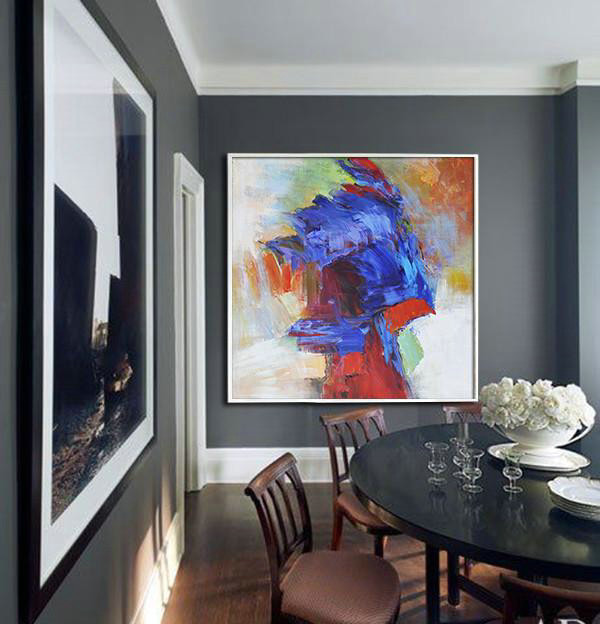 Large Abstract Painting,Oversized Square Abstract Art,Giant Canvas Wall Art,Blue,Red,Orange.etc